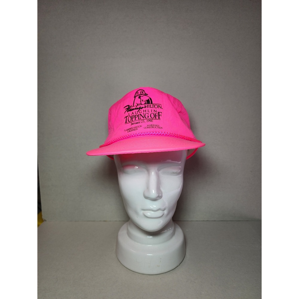 Vintage 1990 Flamingo Hilton Laughlin Topping Off Neon Pink Nylon Hat Nissin Cap
